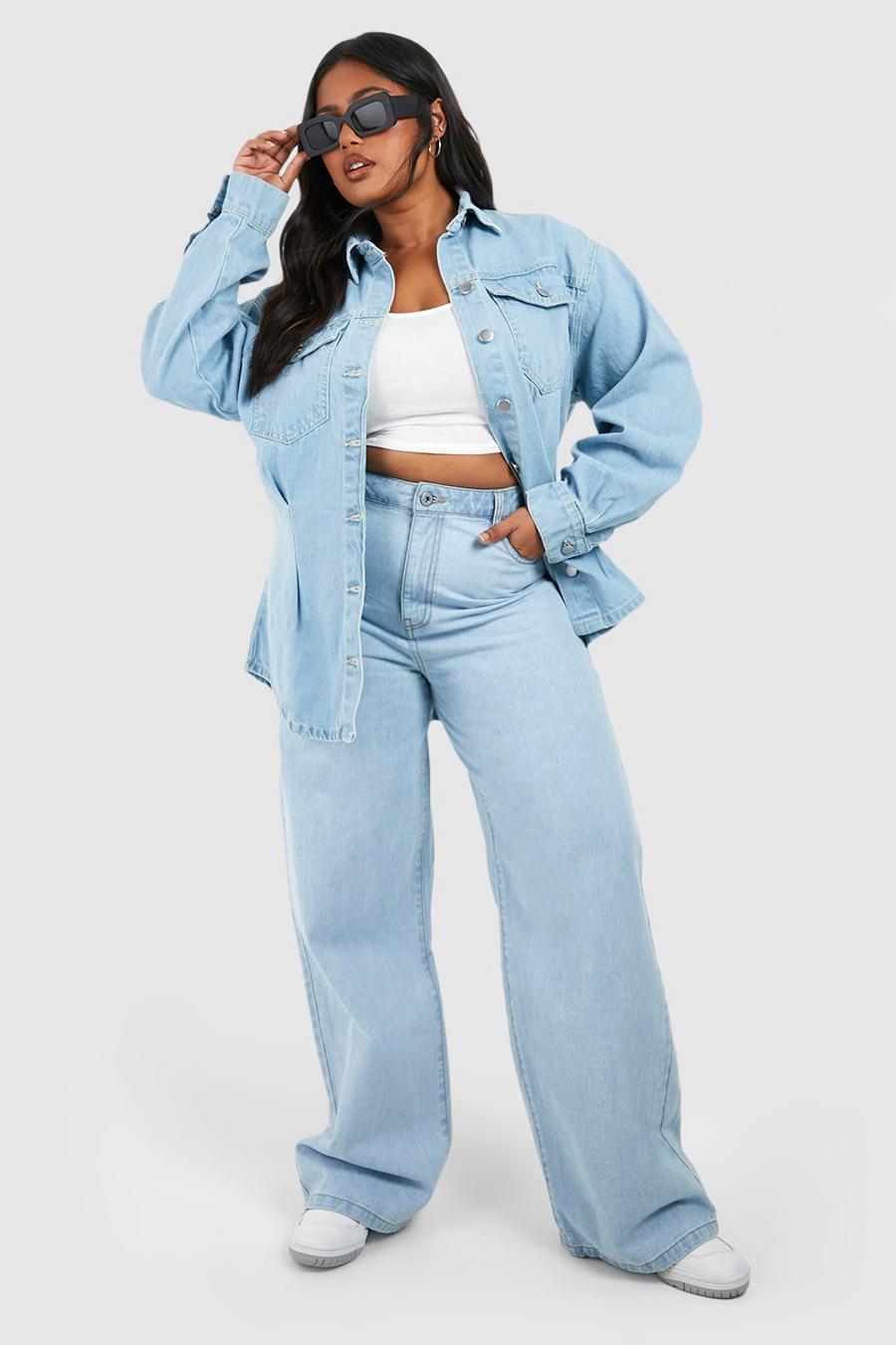 Bleached blue Plus Basics High Waisted Boyfriend Jeans image number 1