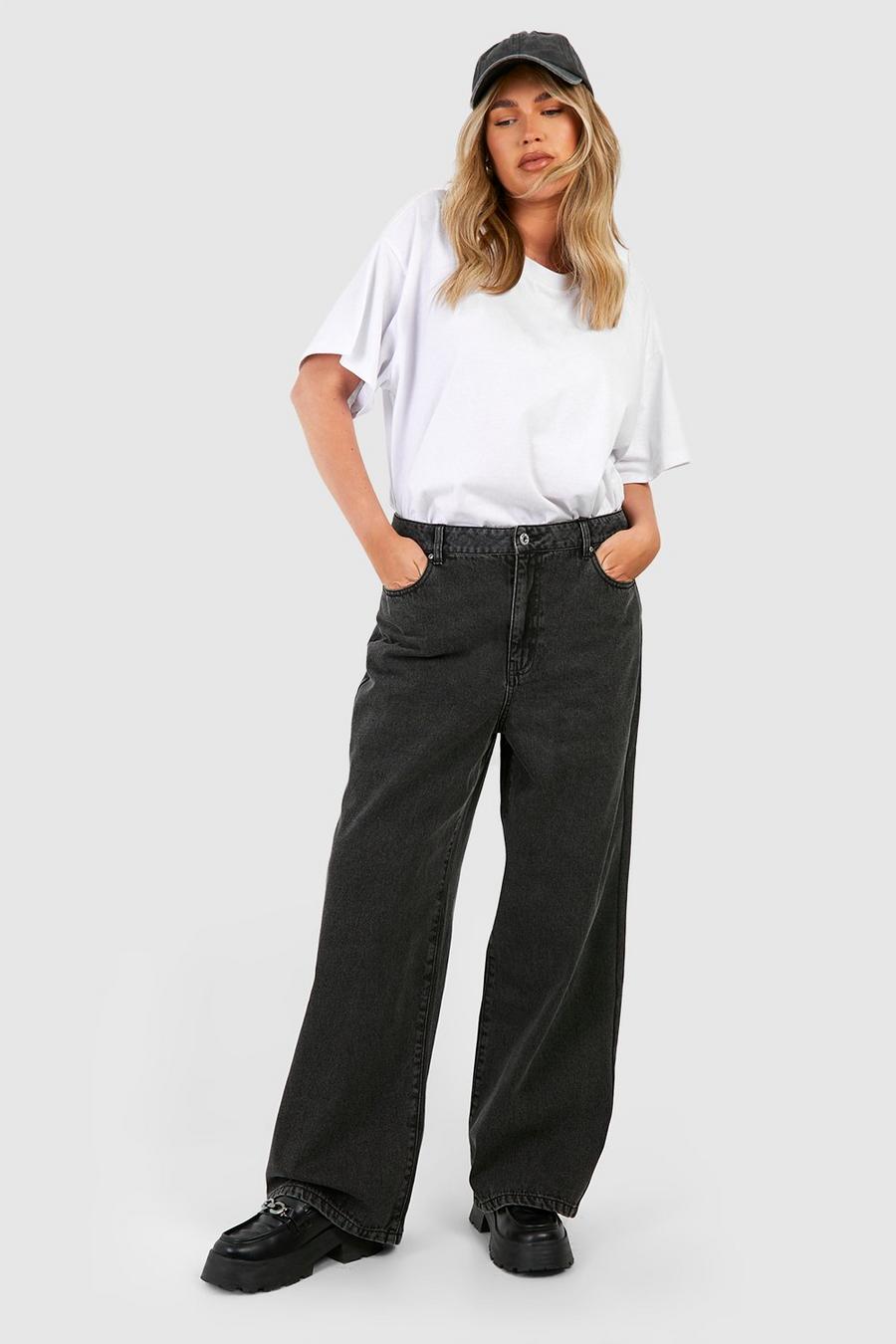 Plus Basics Boyfriend-Jeans mit hohem Bund, Washed black image number 1