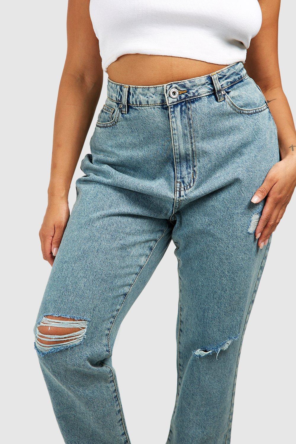 Basics High Waisted Ripped Mom Jeans