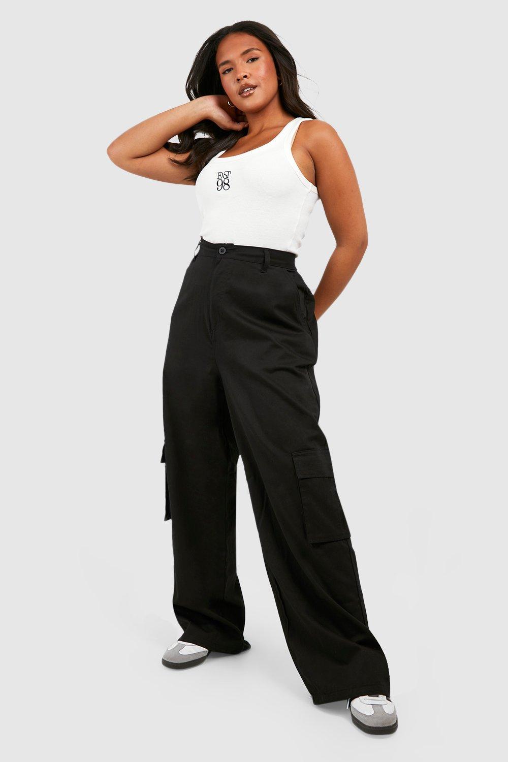 Plus Black Cargo Wide Leg Jeans, Plus Size