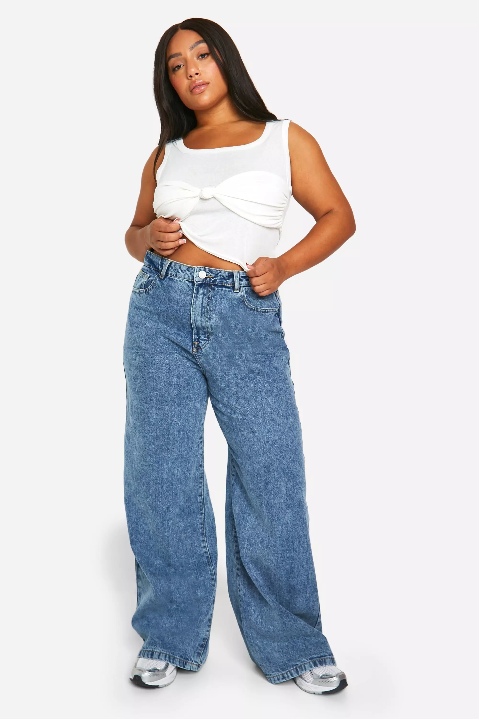 Vintage blue Plus Basics High Waisted Wide Leg Jeans alternative image
