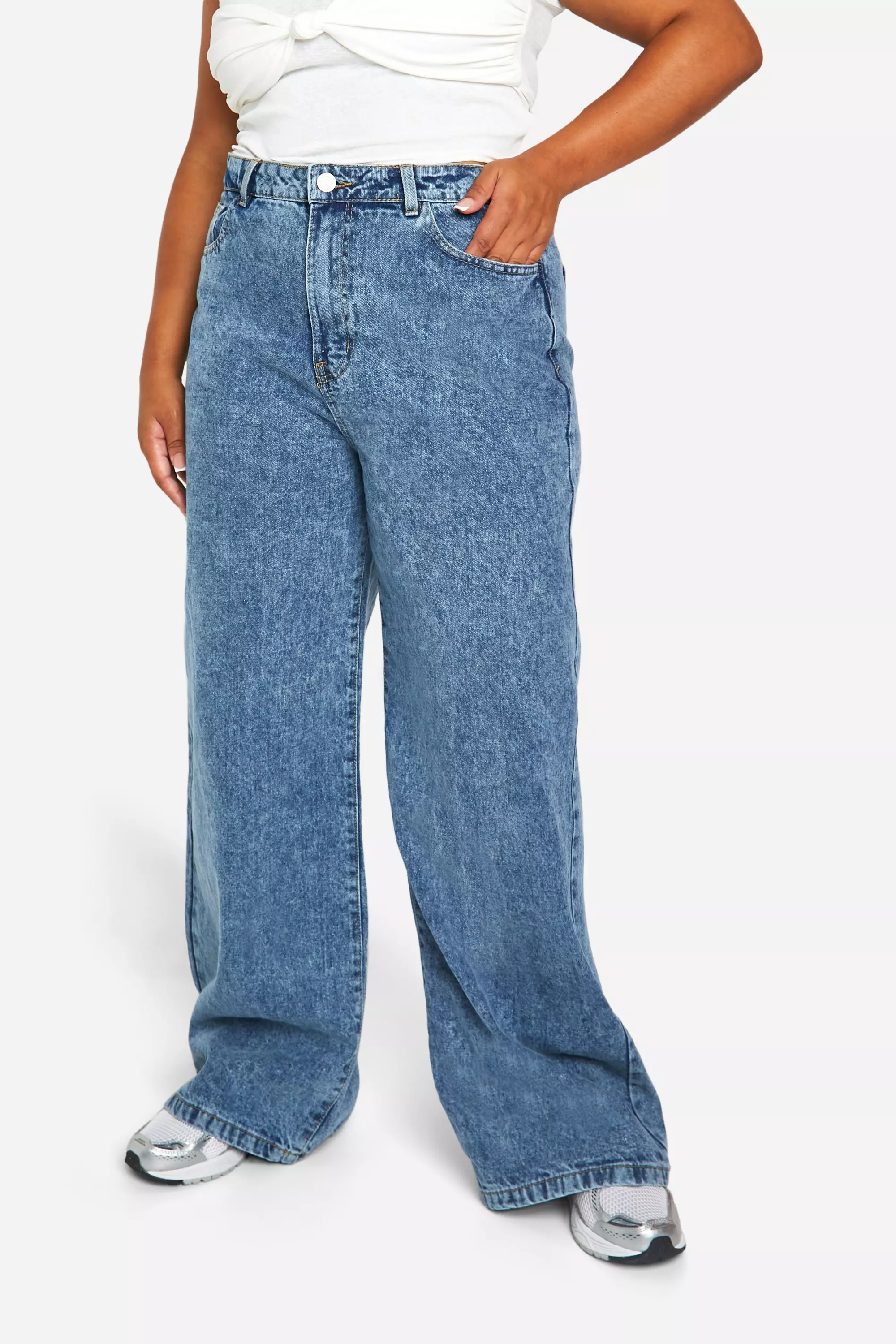Vintage blue Plus Basics High Waisted Wide Leg Jeans alternative image