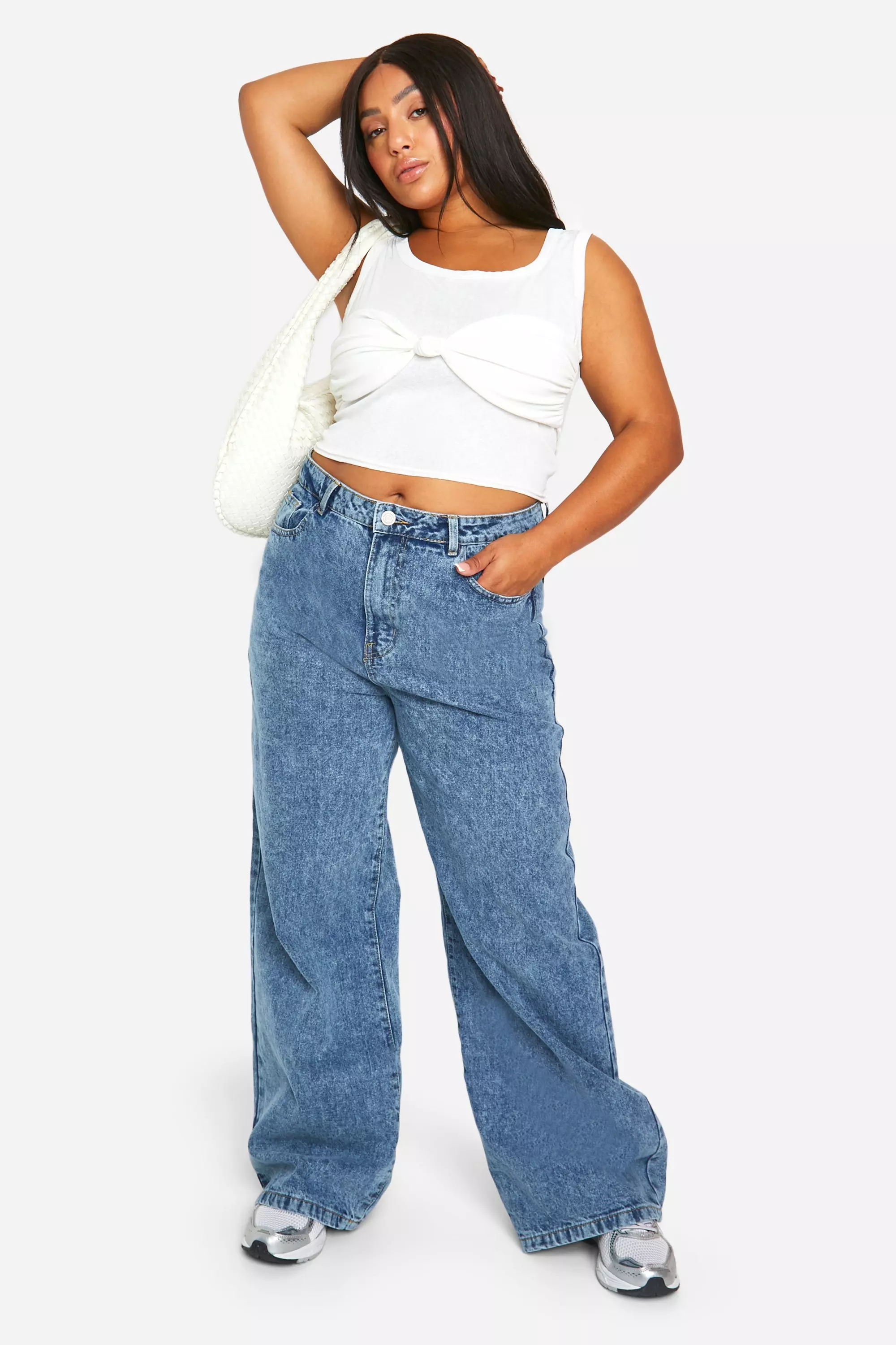 Vintage blue Plus Basics High Waisted Wide Leg Jeans alternative image
