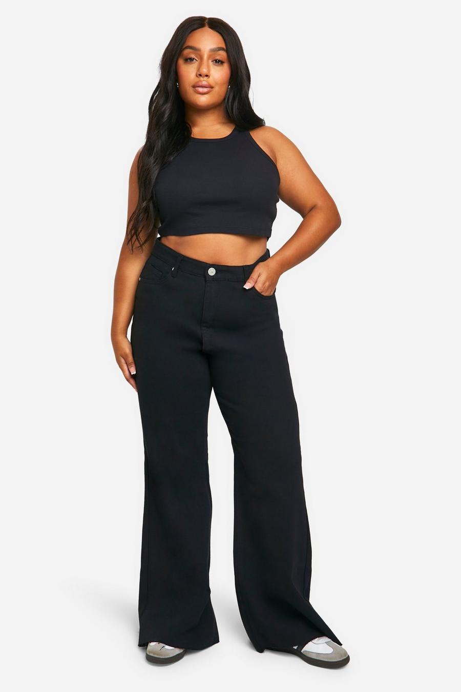 Plus Button High Waisted Wide Leg Trousers