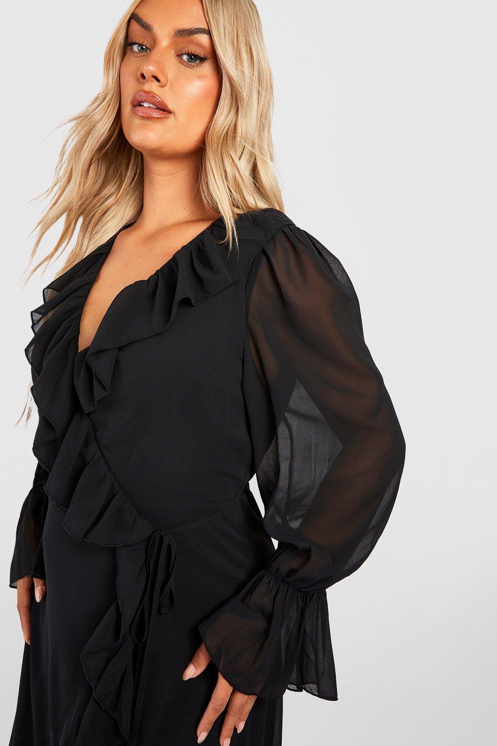 Black ruffle wrap clearance dress