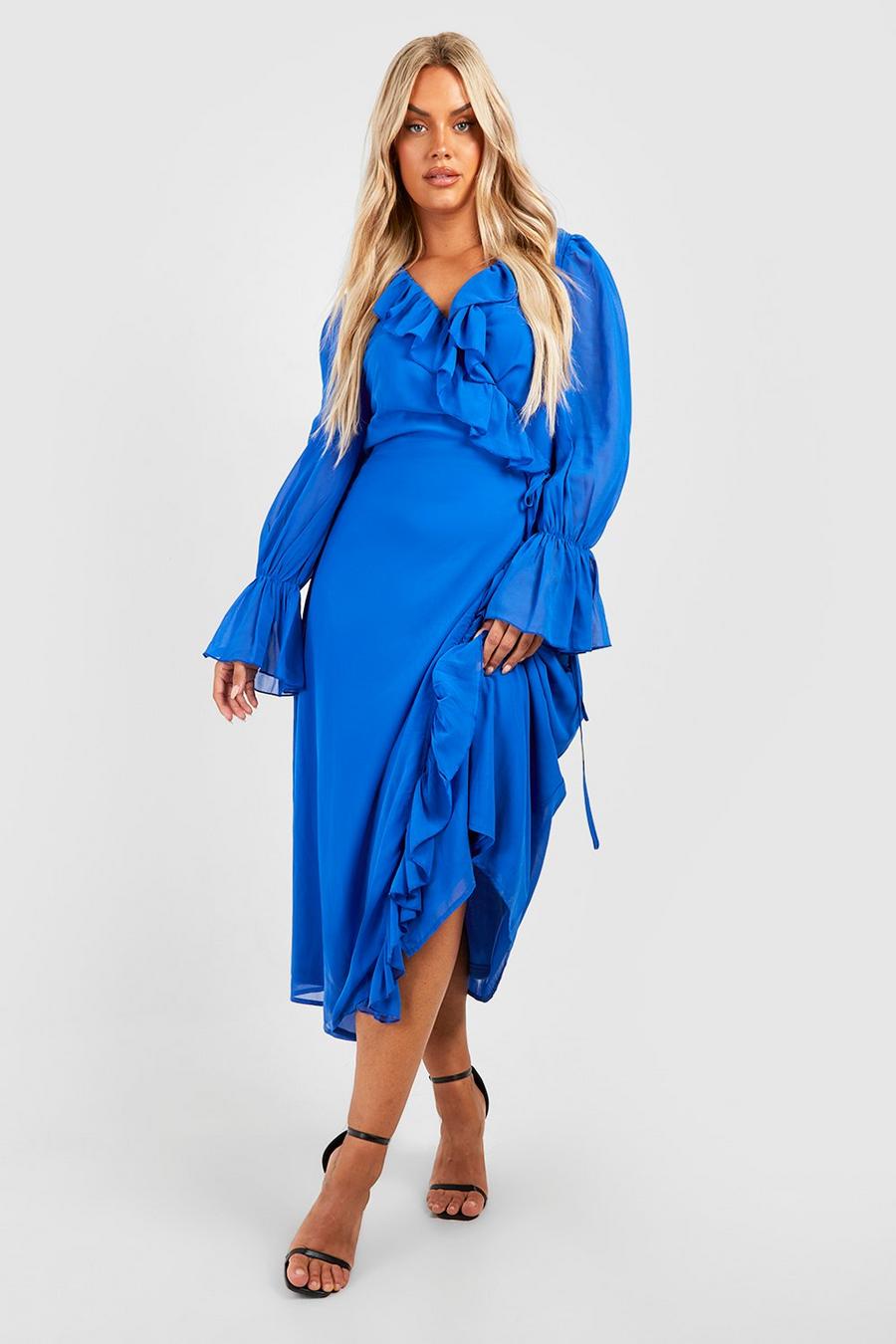 Cobalt blue Plus Ruffle Wrap Dress