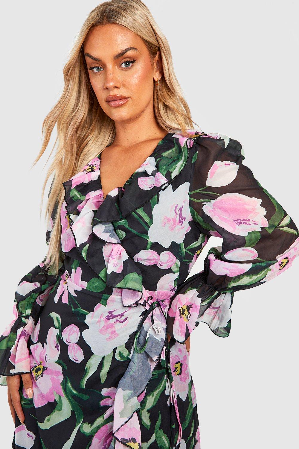 Printed wrap dress with ruffle - Woman