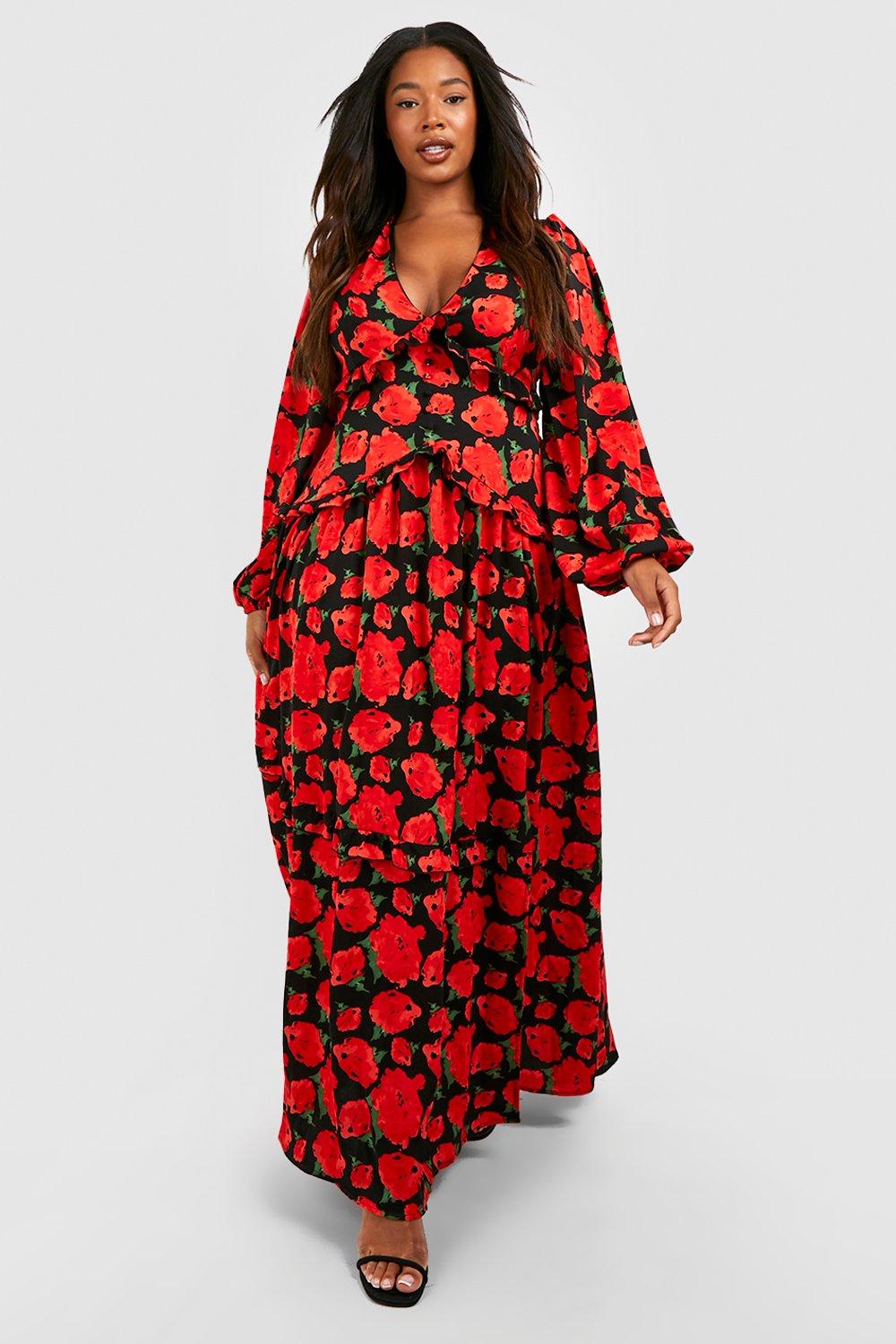 Plus Floral Waist Detail Maxi Dress