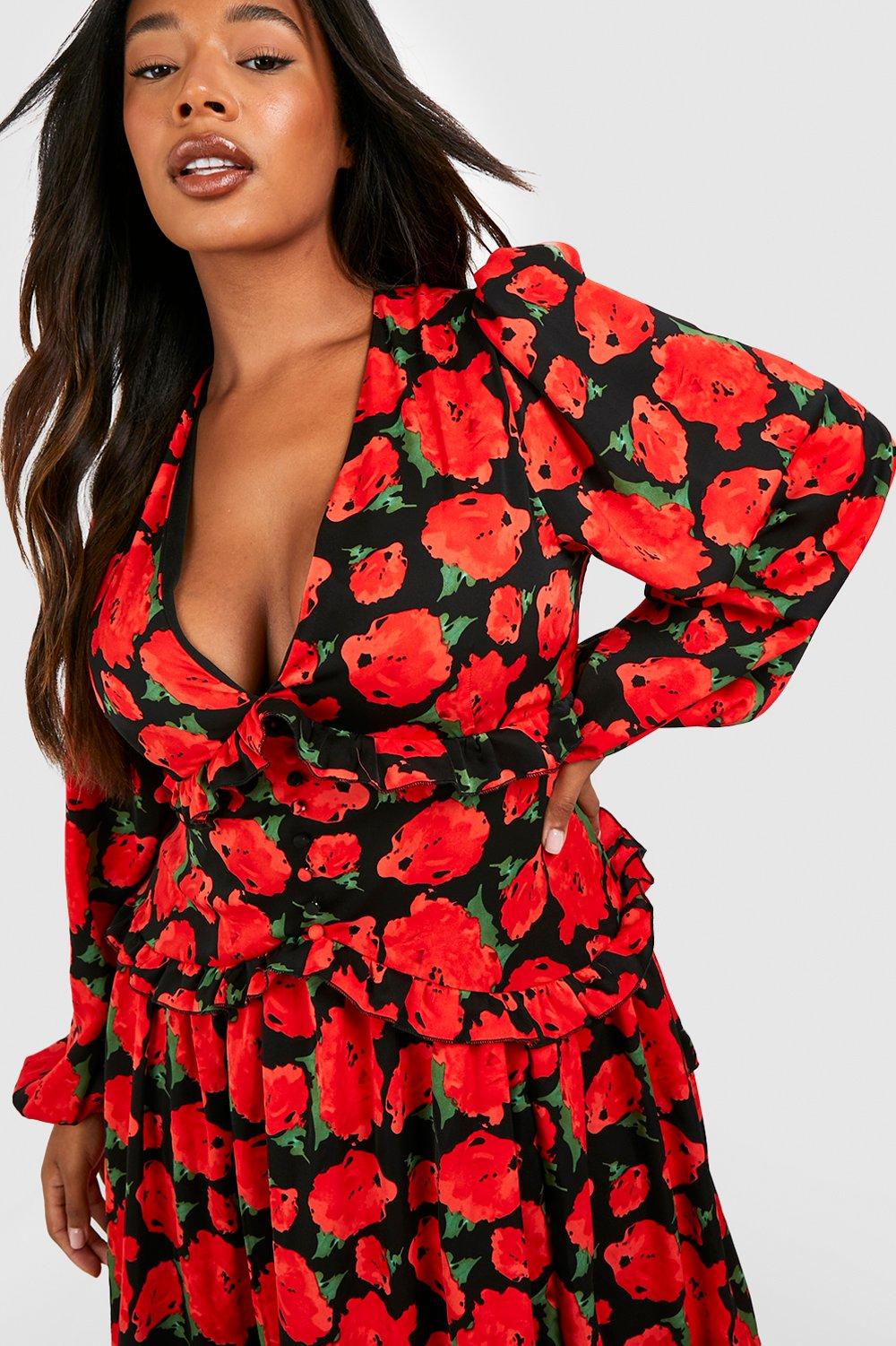 Missguided red best sale floral dress