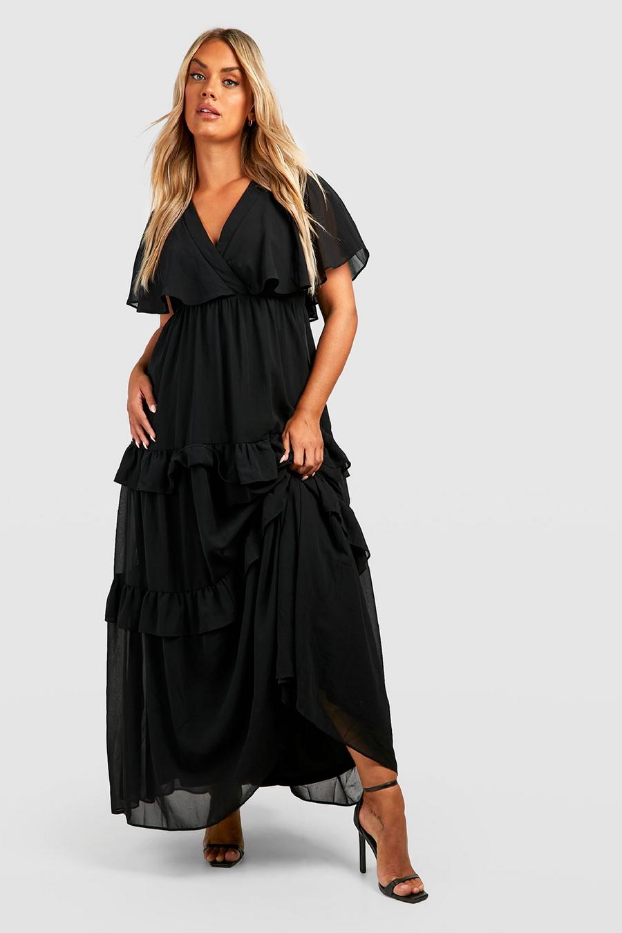 Black Plus Ruffle Angel Sleeve Maxi Dress image number 1