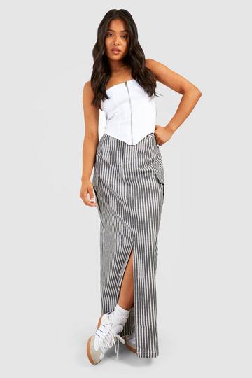 Petite Pinstripe Cargo Maxi Skirt black