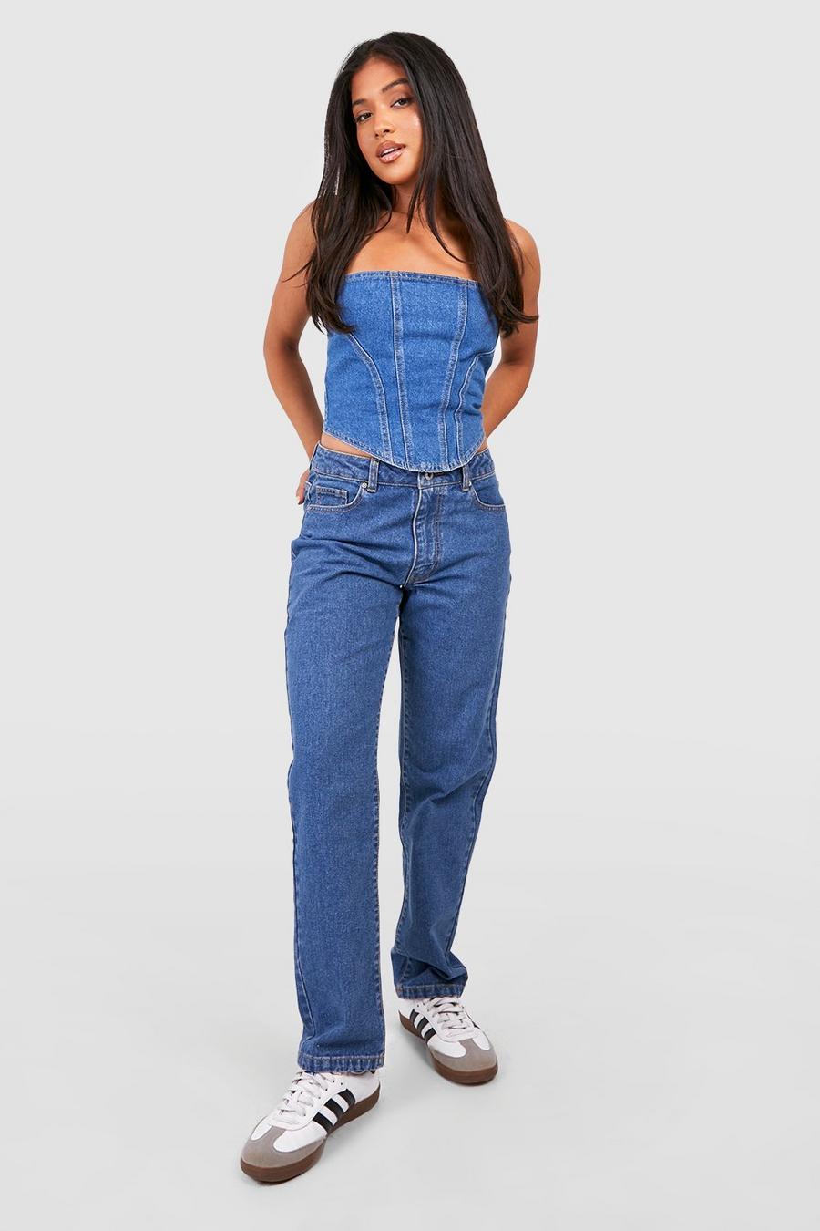 Mid blue Petite Basic Jeans med raka ben image number 1