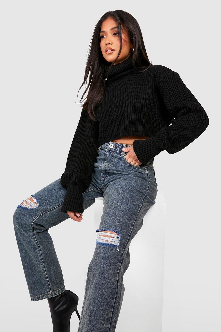 Petite zerrissene Basics Jeans mit geradem Bein, Vintage wash image number 1