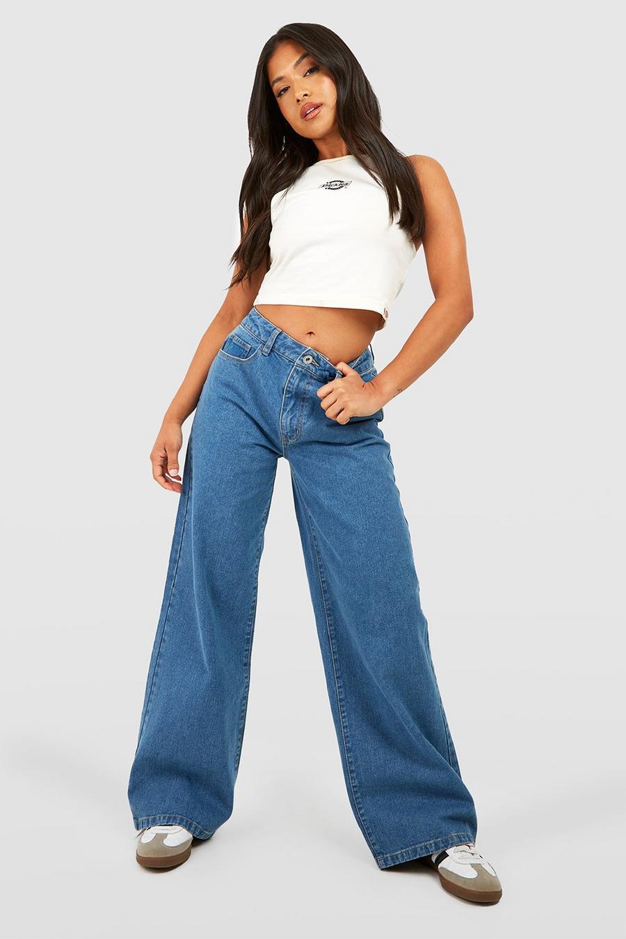 Petite Basic Jeans mit weitem Bein, Mid blue image number 1