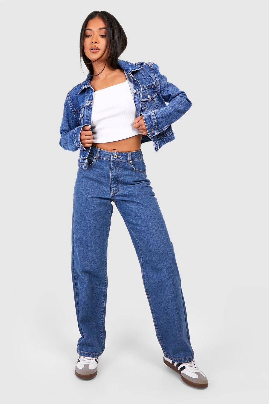 Mid blue Petite Basics Boyfriend jeans image number 1