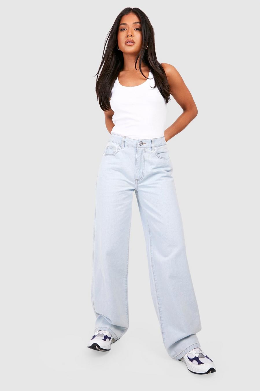Petite Basics super weite Jeans mit hohem Bund, Bleach wash