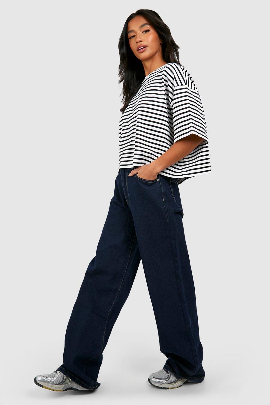 Petite Basics super weite Jeans mit hohem Bund, Indigo bleu