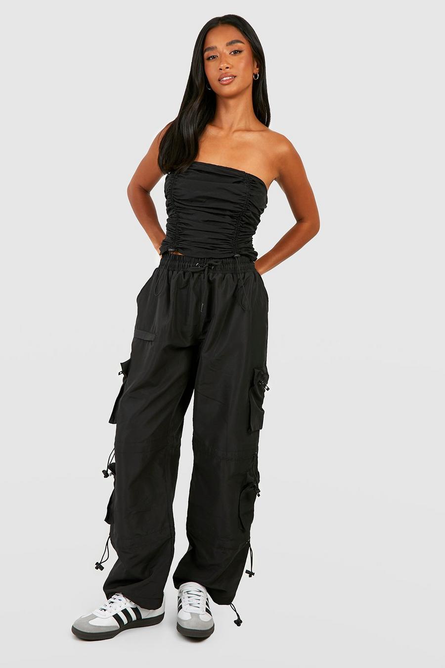 Black Petite Shell Toggle Pocket Detail Cargo Trousers  image number 1