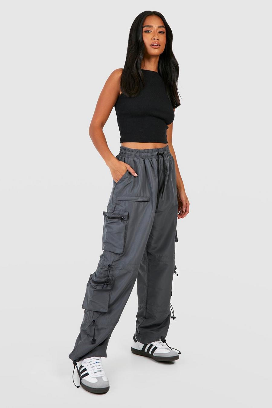 Charcoal Petite Shell Toggle Pocket Detail Cargo Trousers 