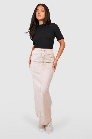 Stone Beige Petite Shell Drawcord Maxi Skirt