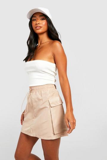 Stone Beige Petite Shell Toggle Waist Cargo Detail Mini Skirt