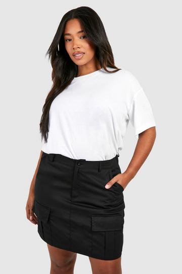 Black Plus High Waisted Cargo Pocket Mini Skirt