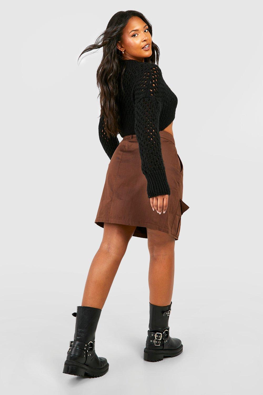 Brown skirt clearance boohoo