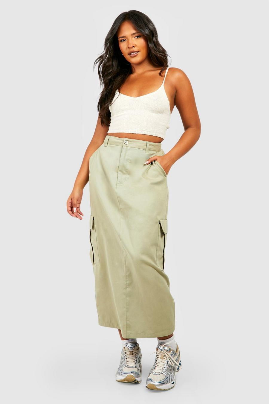 Grande taille - Jupe cargo taille haute, Washed khaki image number 1