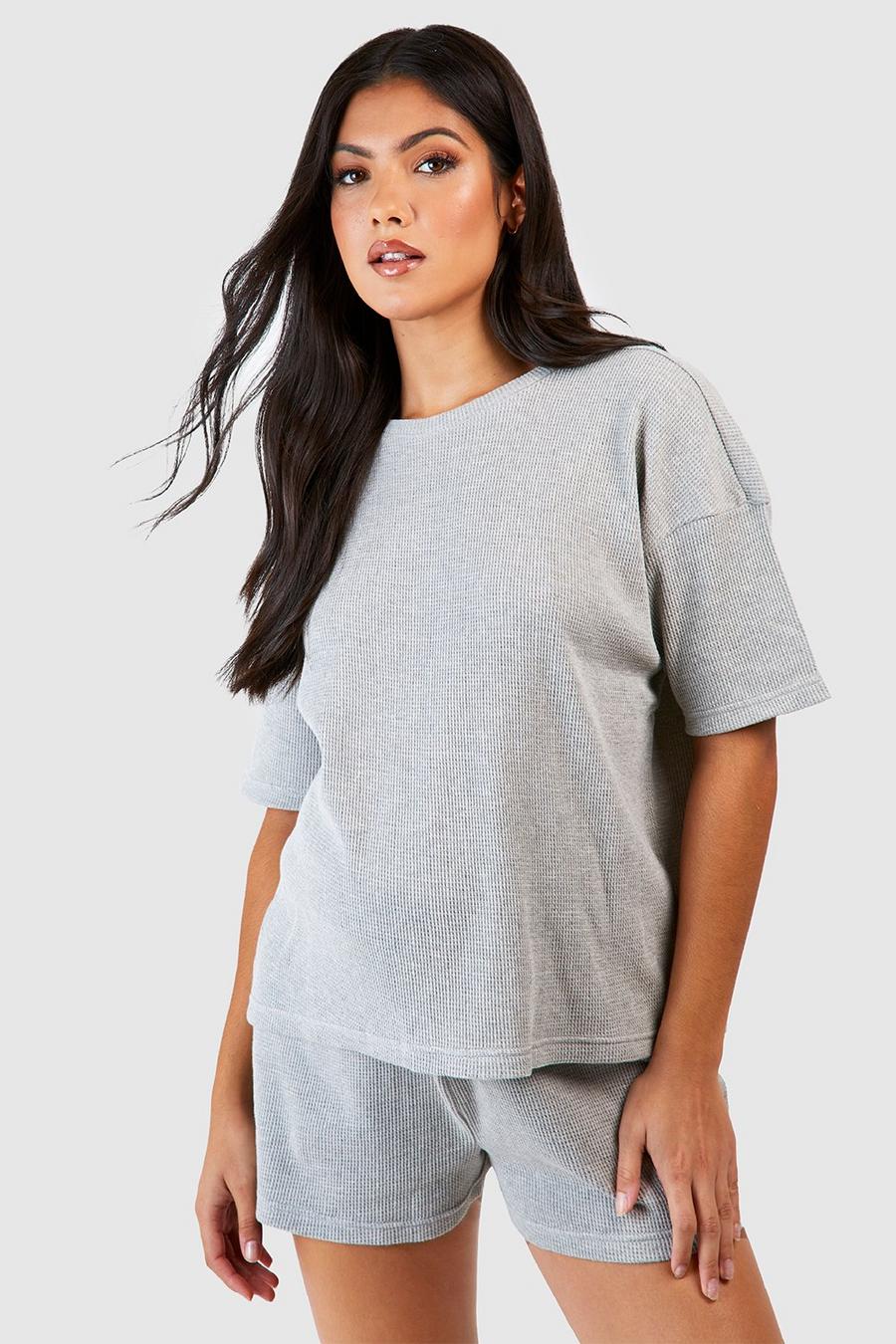 Umstandsmode Oversize T-Shirt & Shorts in Waffeloptik, Grey grau