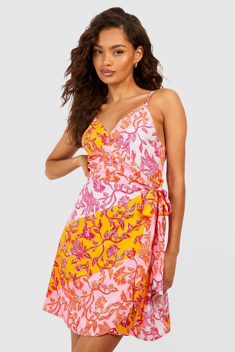 Pink Mixed Print Wrap Dress image number 1