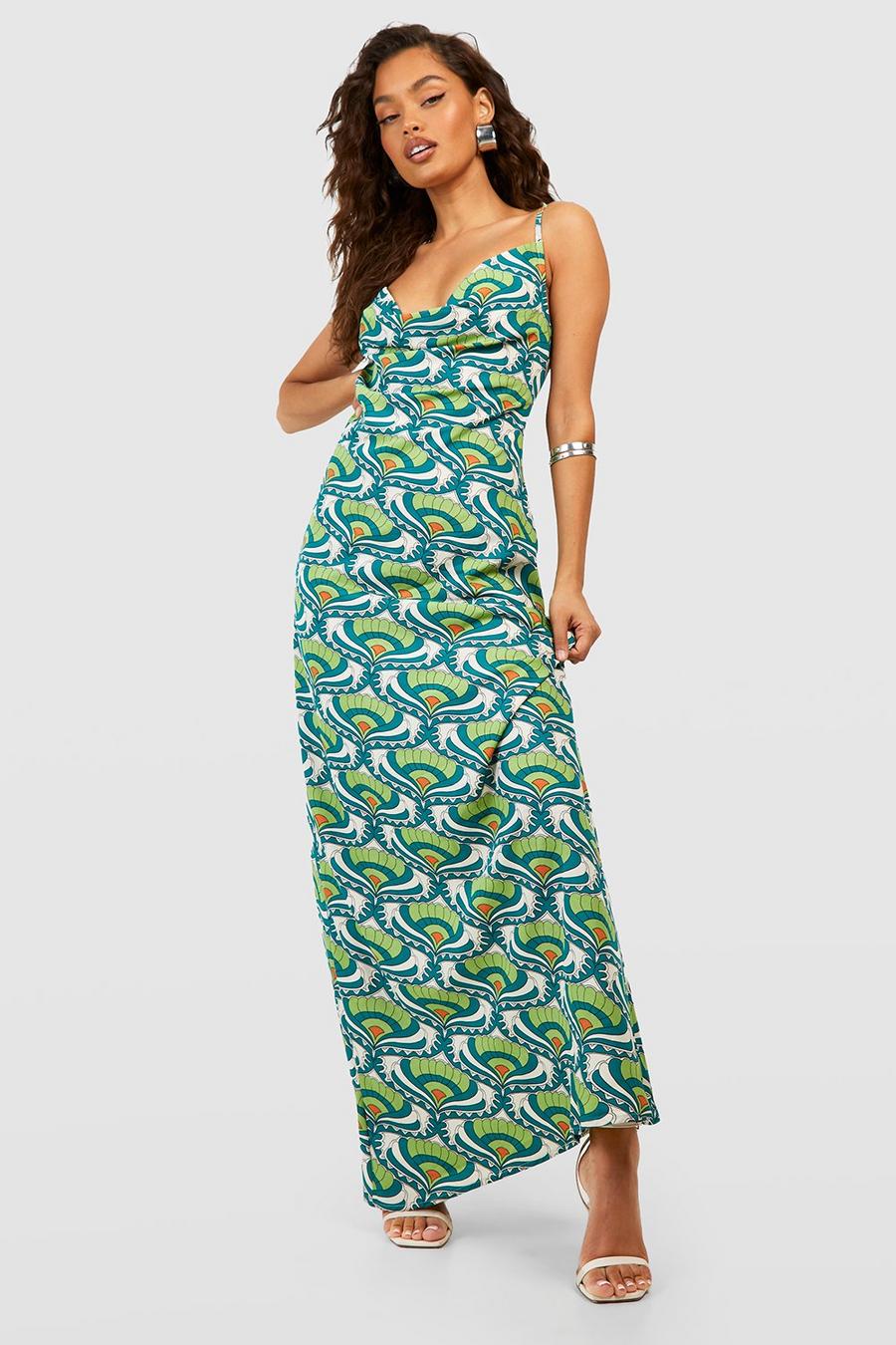 Green Abstract Print Maxi Dress