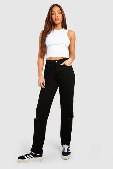 Tall Ripped Knee Slim Straight Leg Jeans black