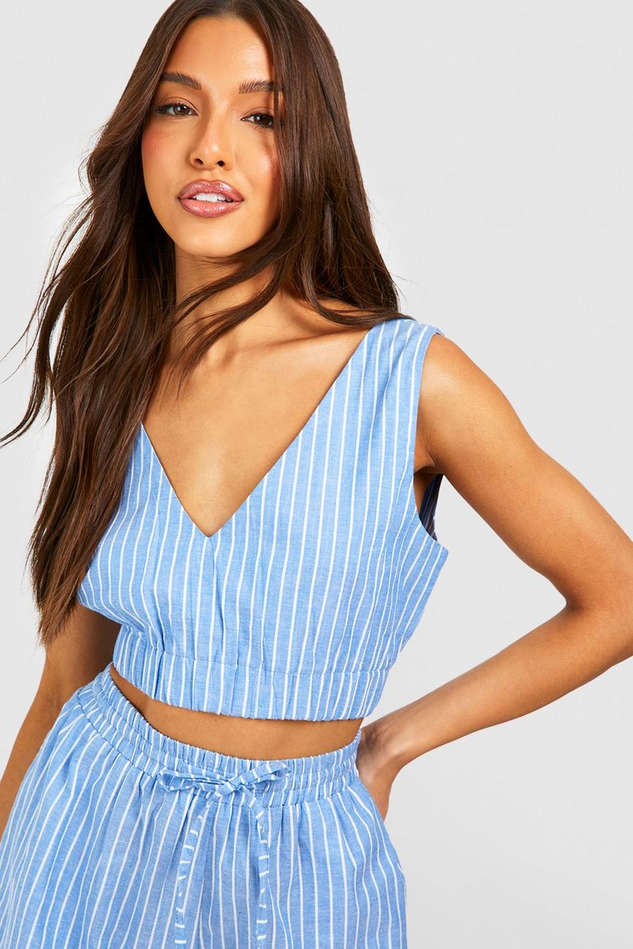 Crop top a righe, Blue image number 1