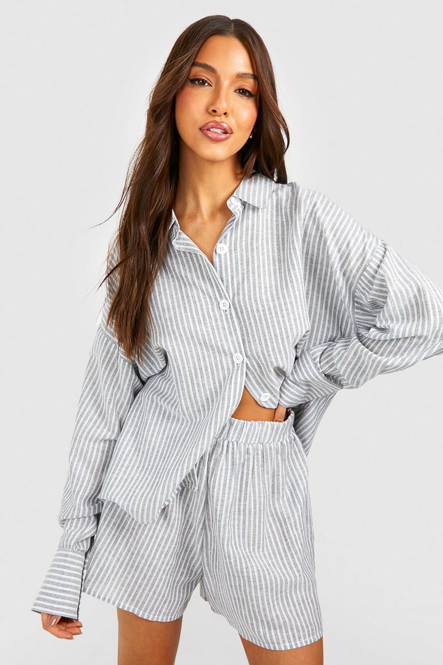 Dark grey Stripe Cropped Shirt & Short Set