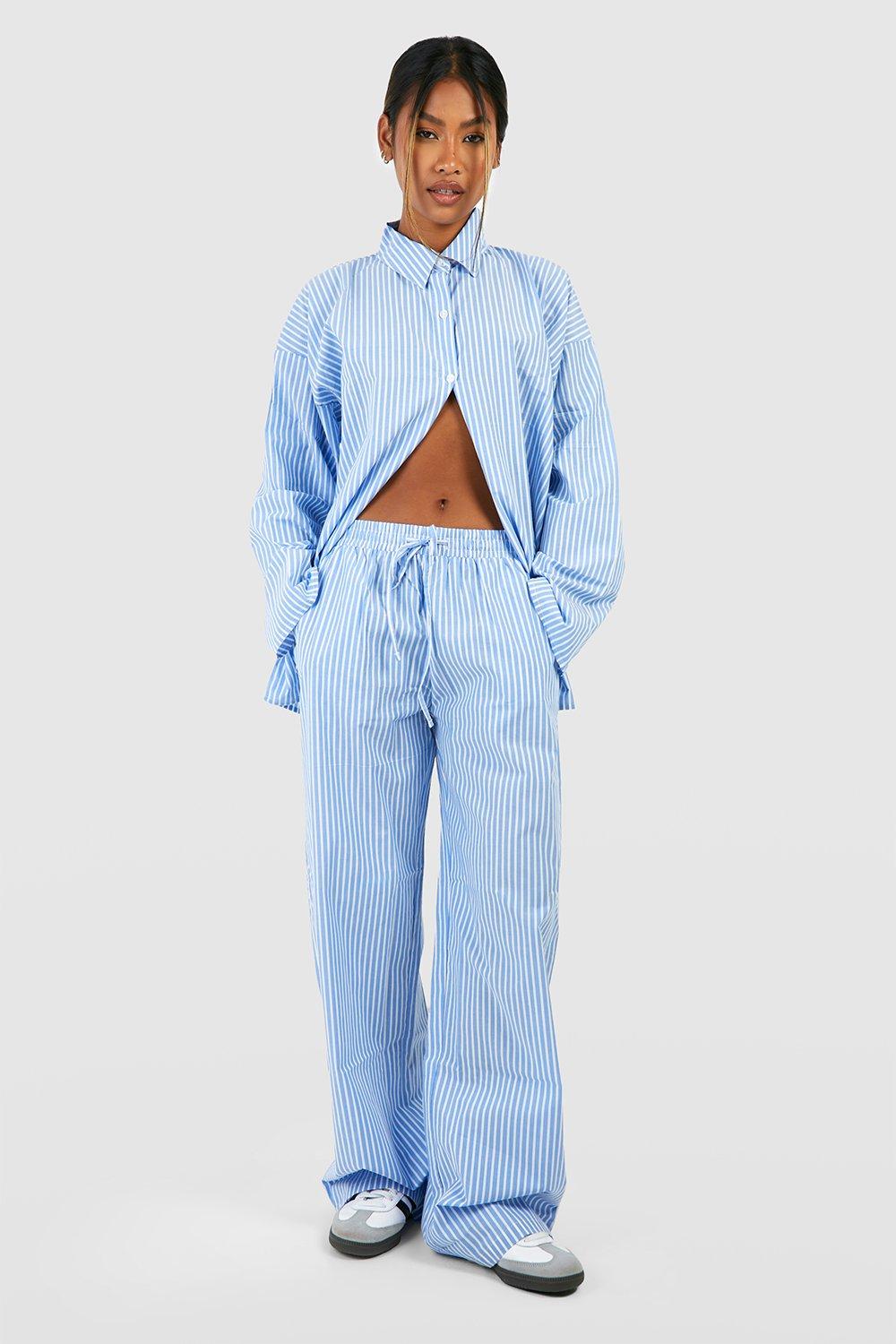 Buy Blue Slinky Wide Leg Co-ord Side Stripe Track Trousers from