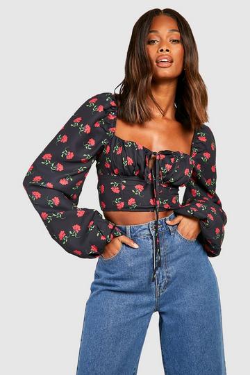 Floral Hook And Eye Corset Top black