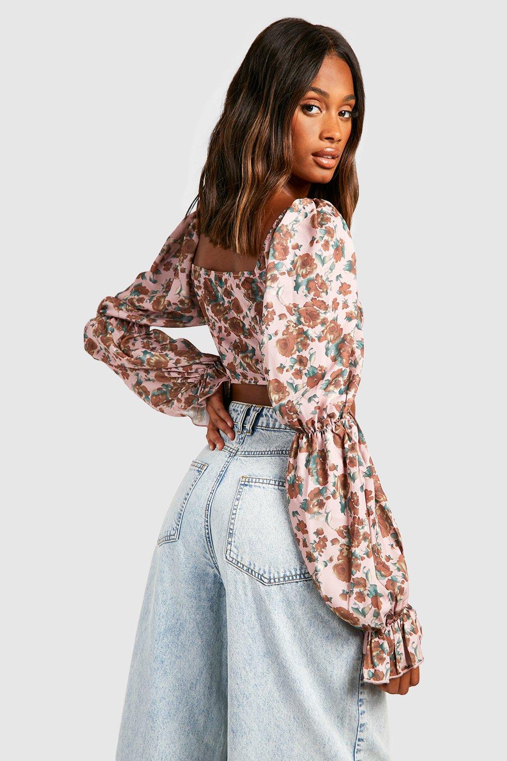 Floral Rouche Sleeve Corset Top