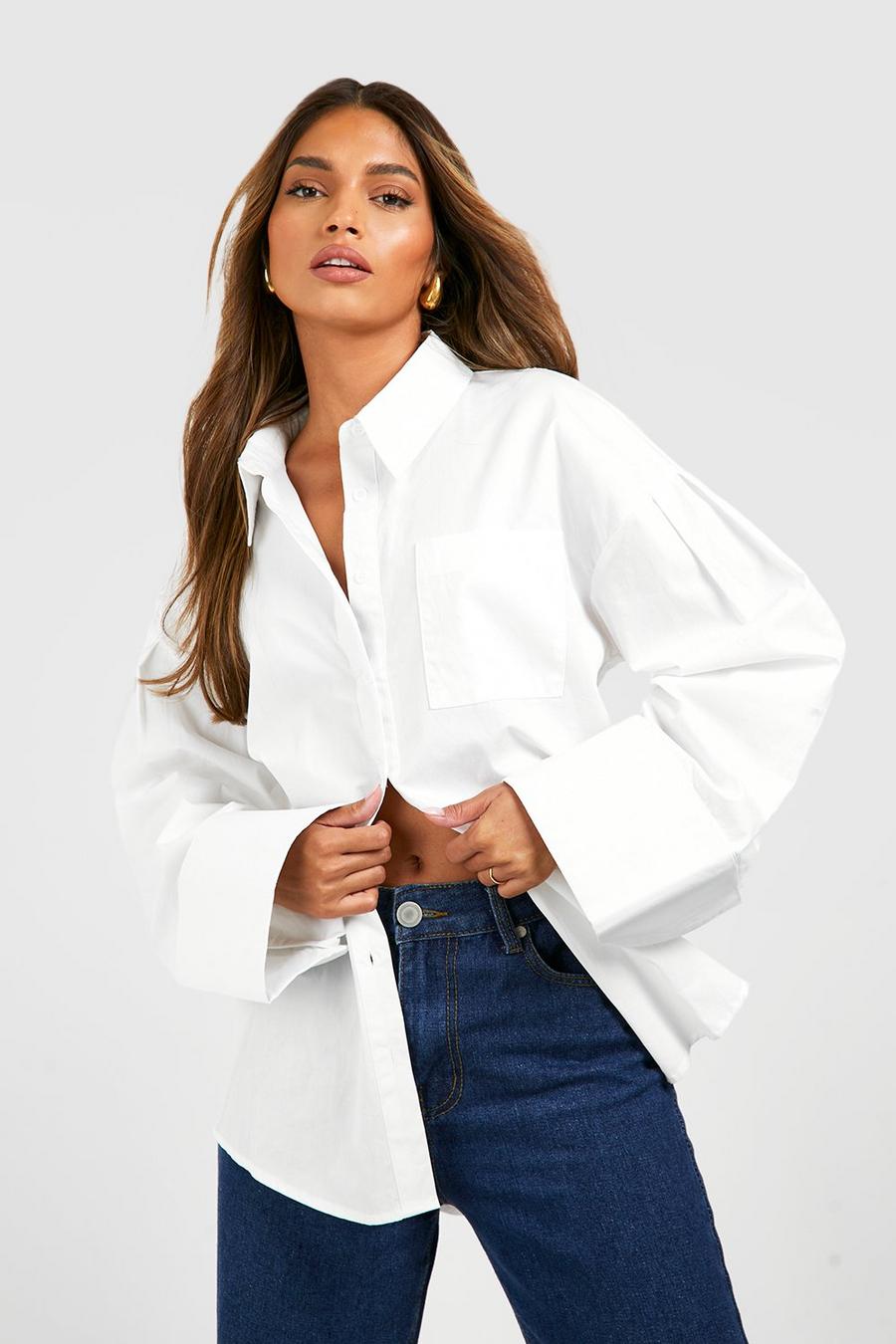 White Cotton Extreme Wide Cuff Shirt image number 1