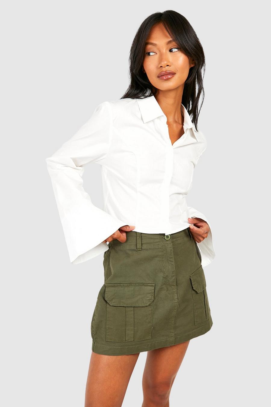 White Cotton Extreme Wide Cuff Cropped Shirt image number 1