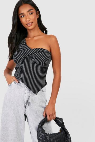 Petite Twist Front Asymmetric Hem Top black