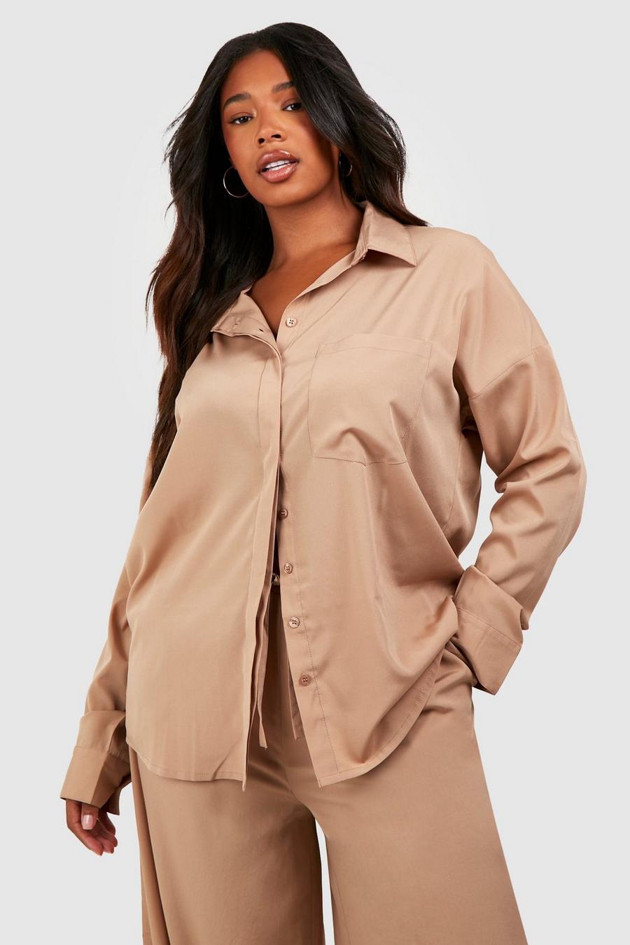 Camicia Plus Size oversize in tessuto, Beige image number 1
