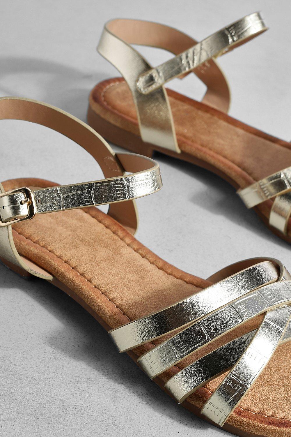 Metallic strappy 2025 flat sandals