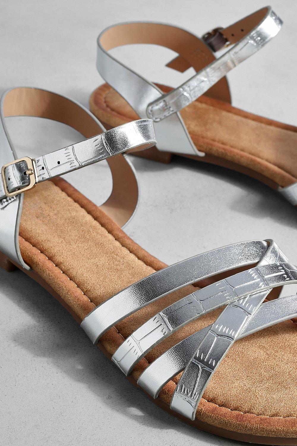 Silver ankle strap flat 2024 sandals