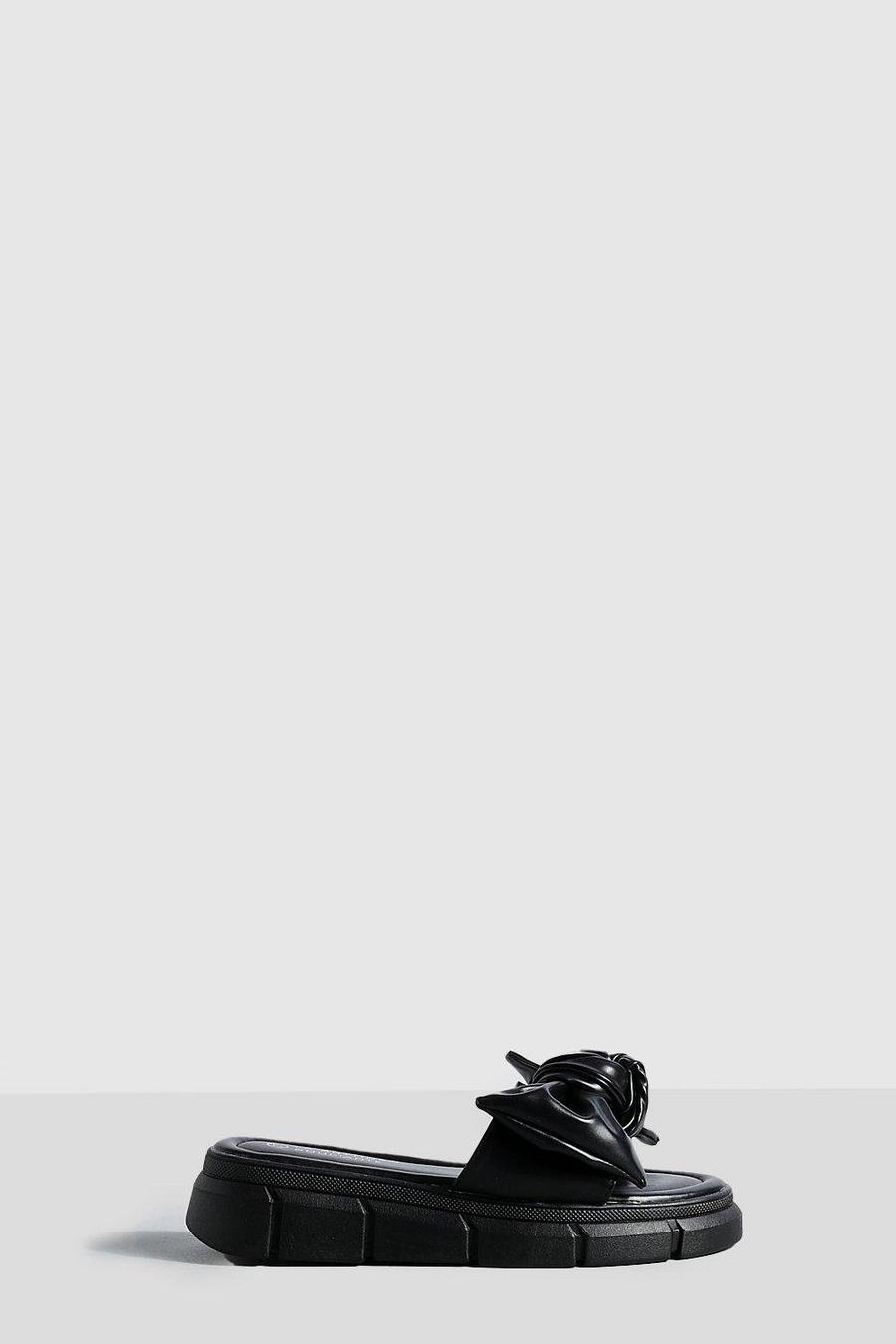 Black svart Bow Detail Flatform Sandals