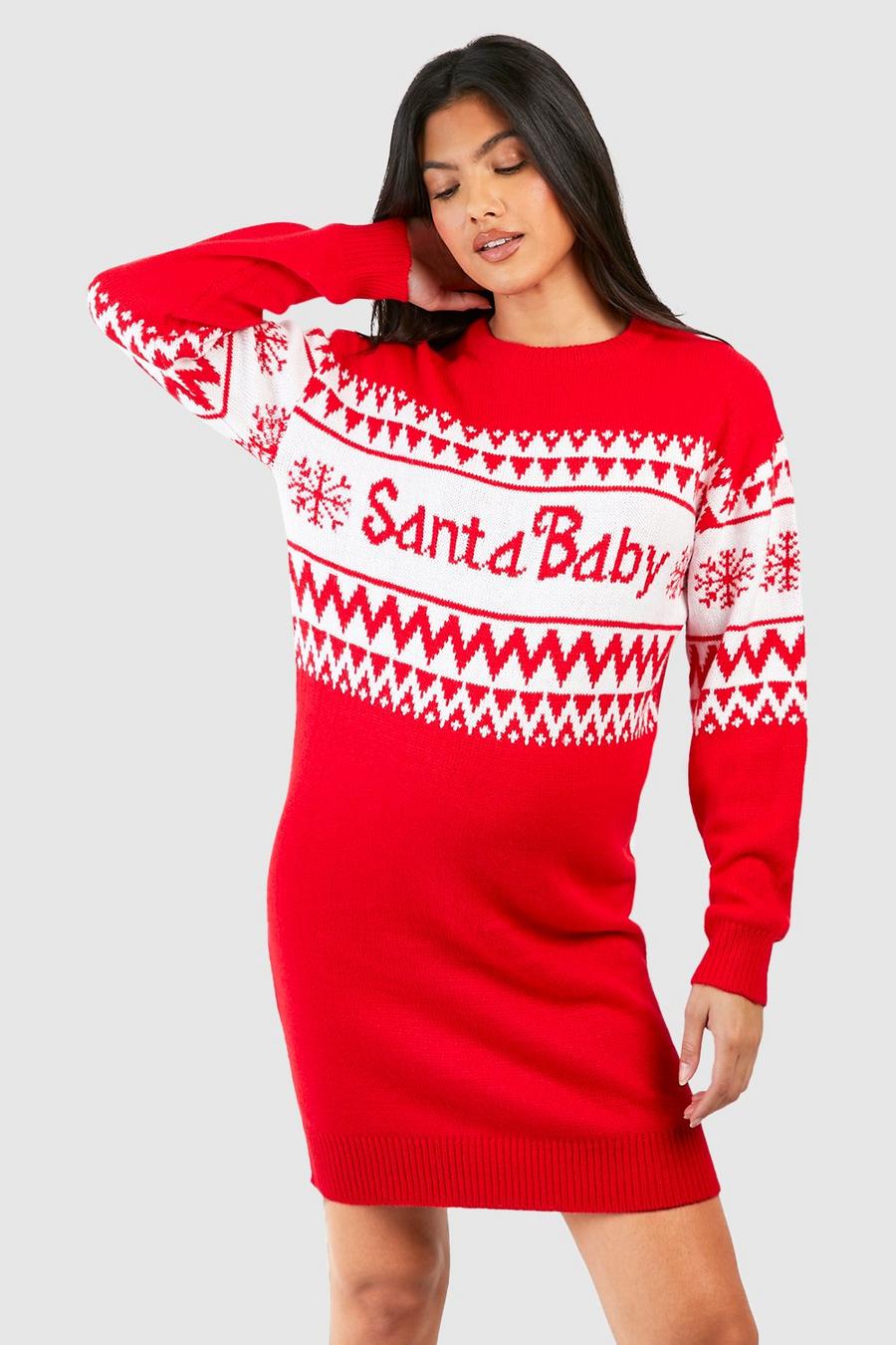Red Maternity Santa Baby Christmas Sweater Dress image number 1