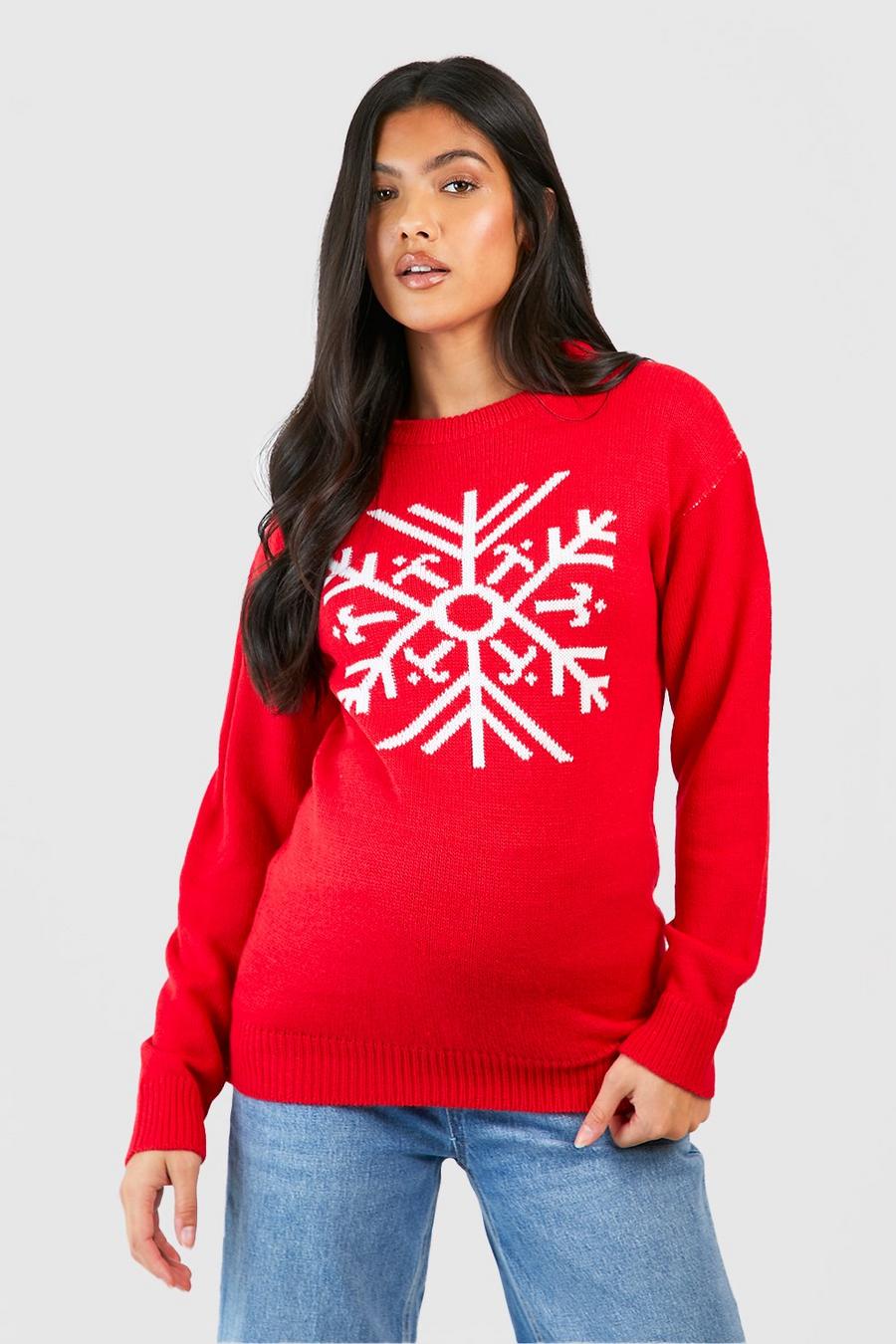 Red Maternity Snowflake Christmas Jumper image number 1