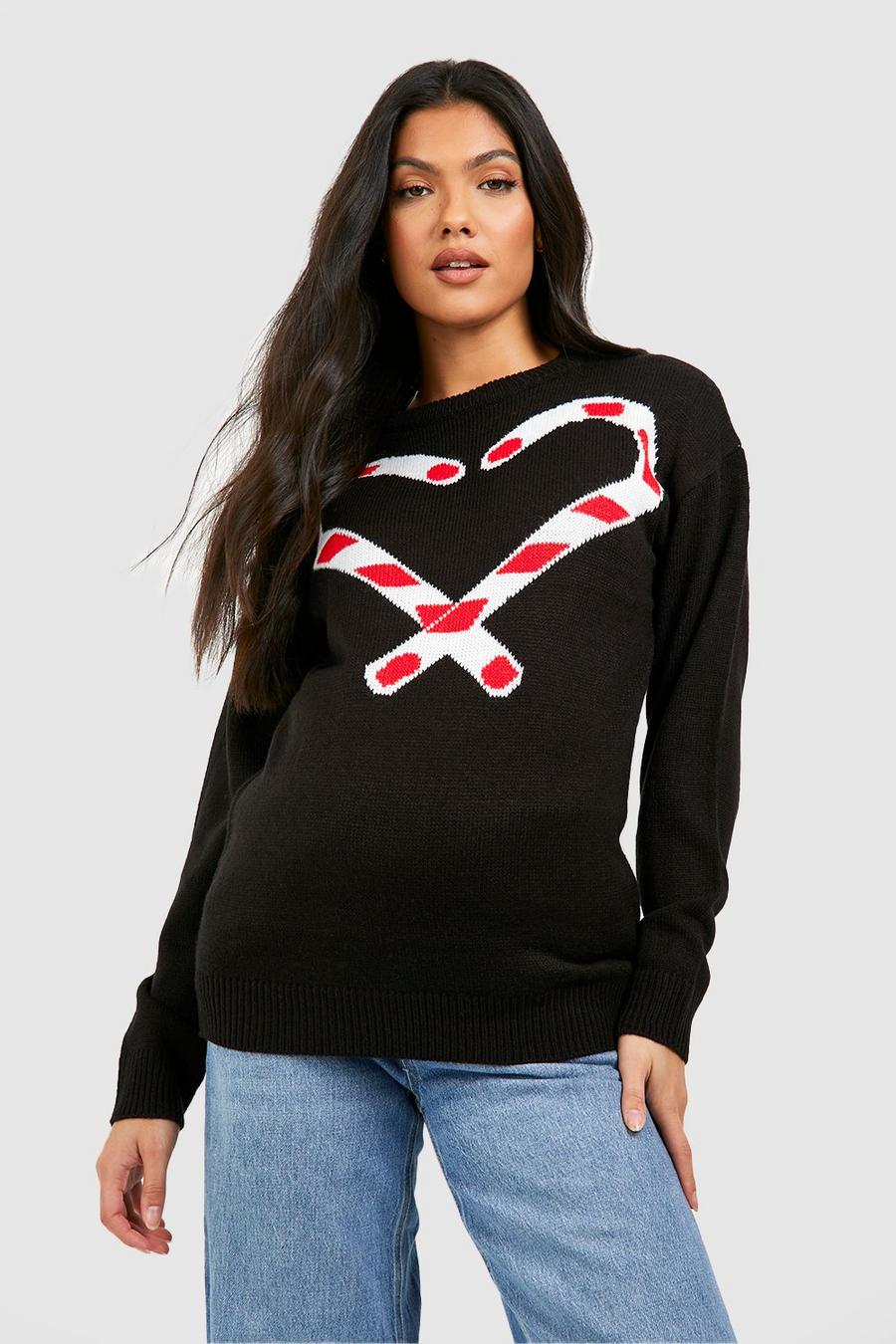 Black Maternity Candy Cane Christmas Jumper image number 1