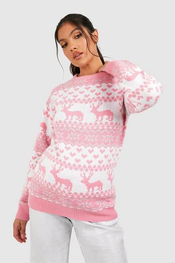 Maternity Fairisle Christmas Sweater pink