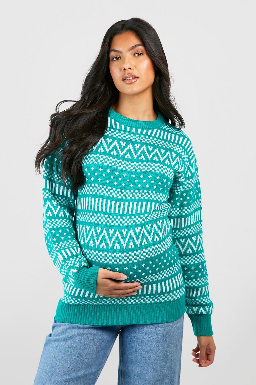 Green Maternity Fairisle Christmas Sweater image number 1