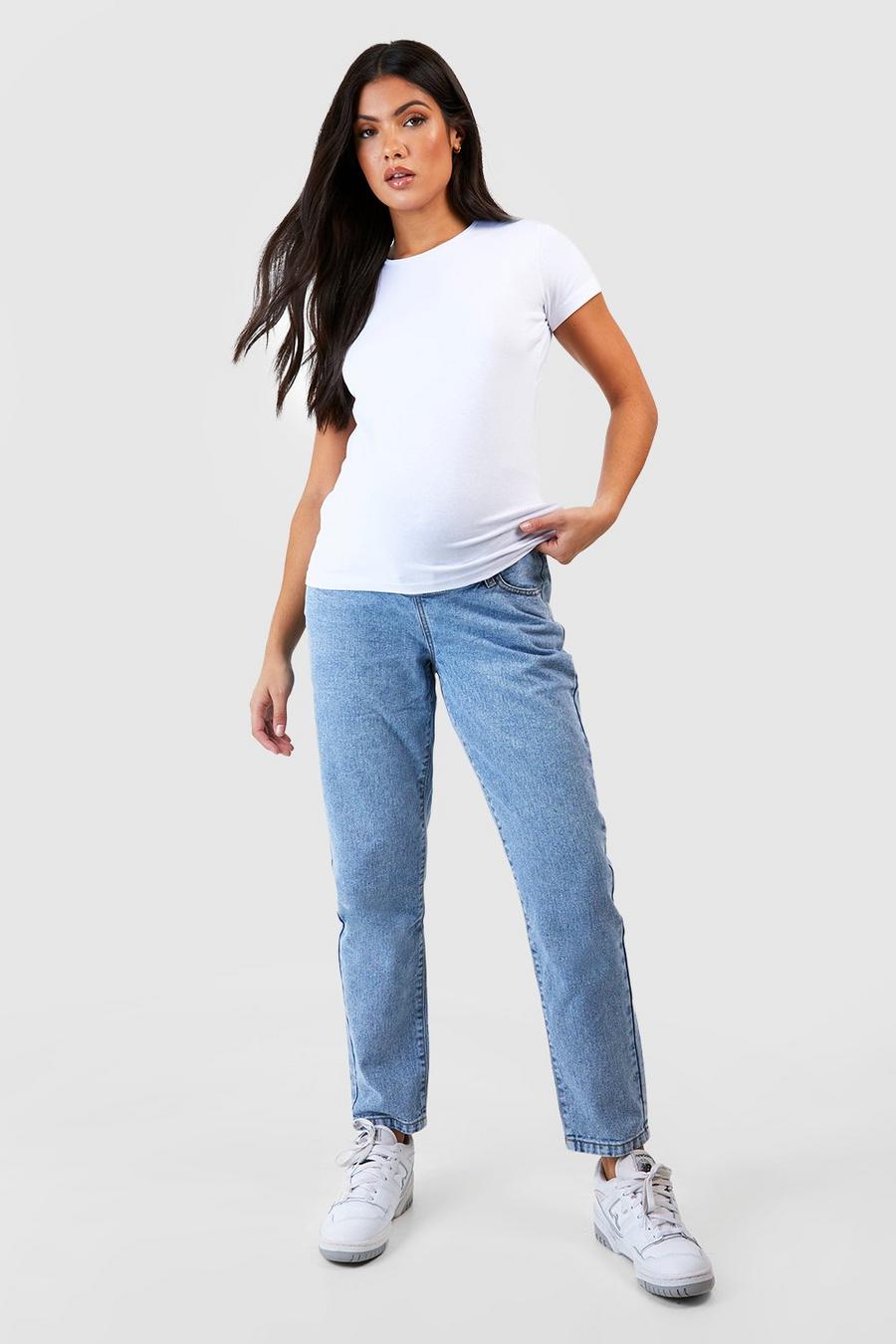 Light blue Maternity Over Bump Mom Jeans image number 1